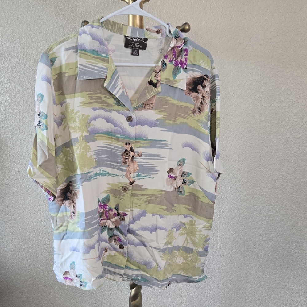 Hilo Hattie Silk Shirt with Green and Blue Accents